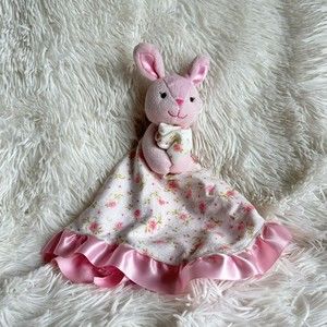 Prestige Baby- Bunny Rabbit Pink Satin Velour Flowers Security Blanket Lovey 12"
